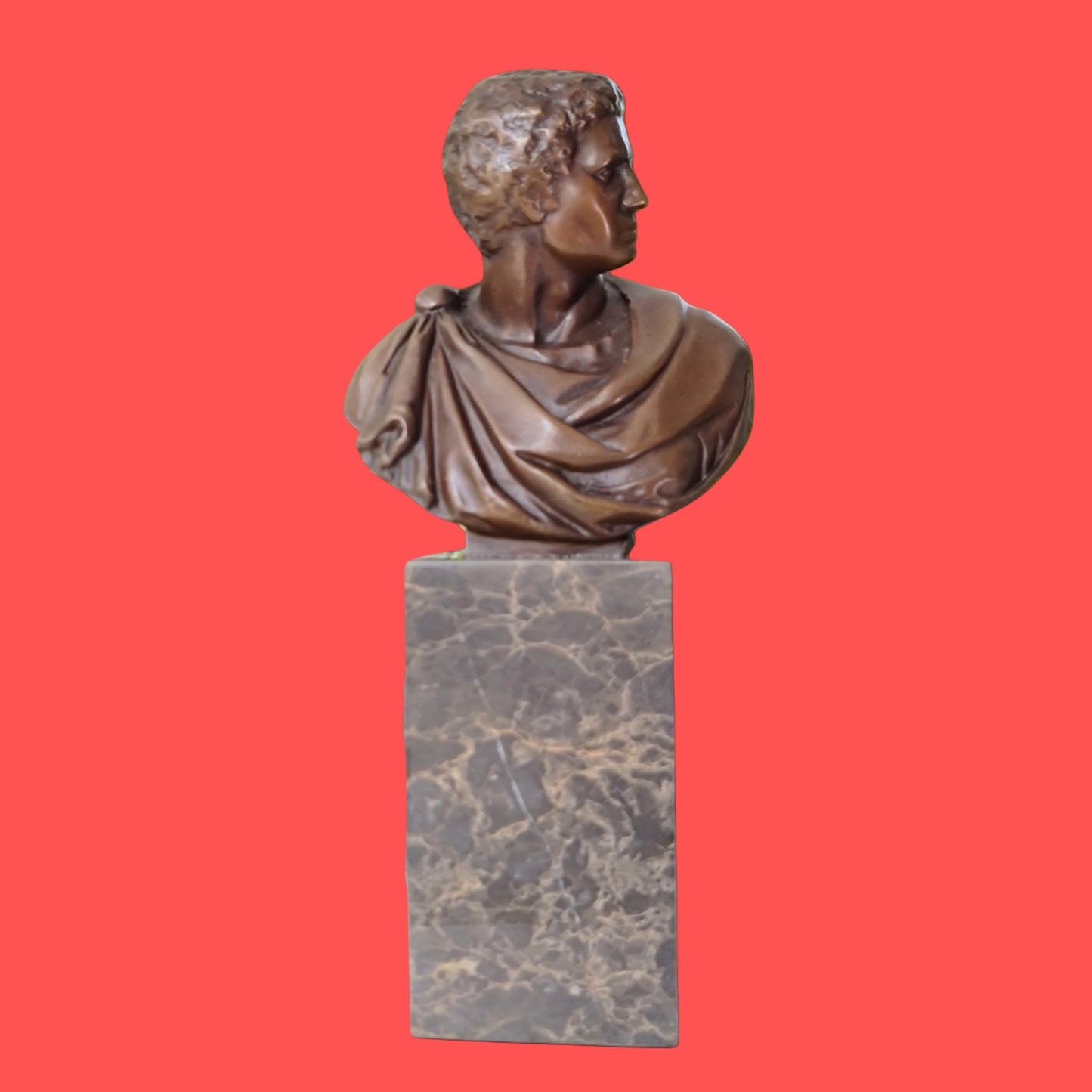 Bronze Sculpture Of  Caesar Augustus Bust On Marble Base