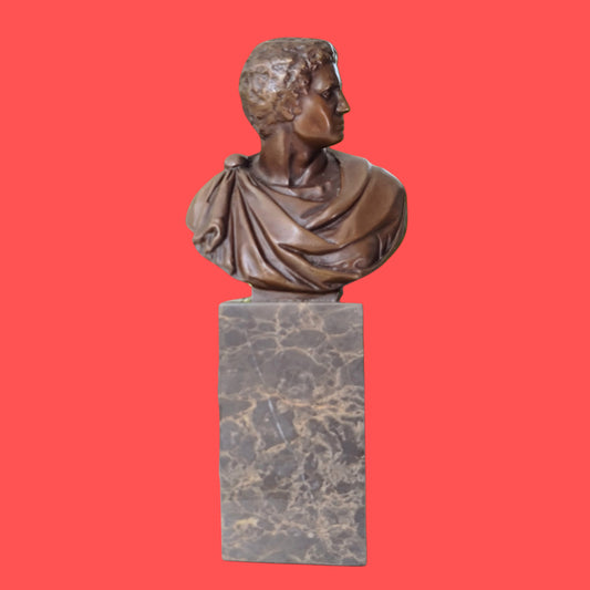 Bronze Sculpture Of  Caesar Augustus Bust On Marble Base