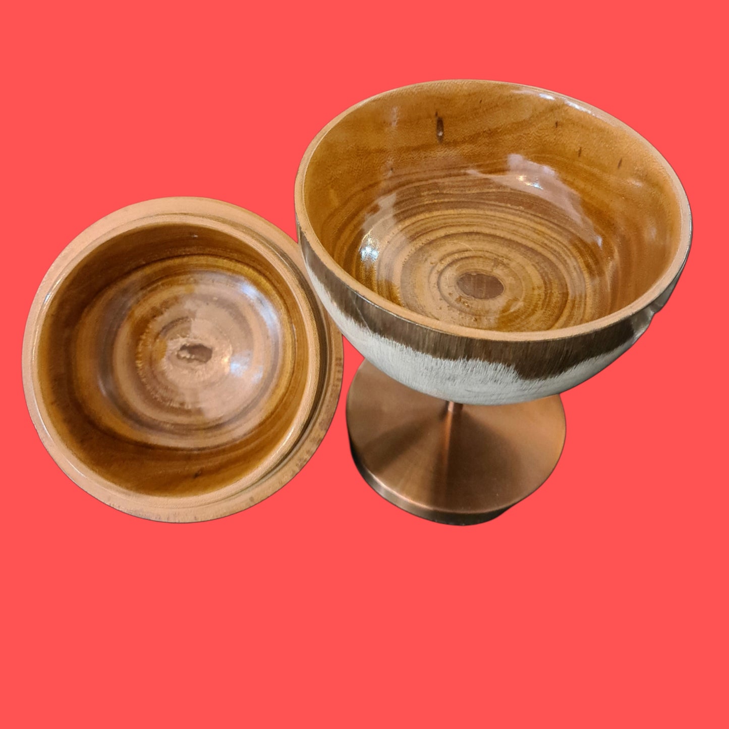 Brown Hand painted/ Handmade Gradient wooden Capped Sphere on Copper Footing