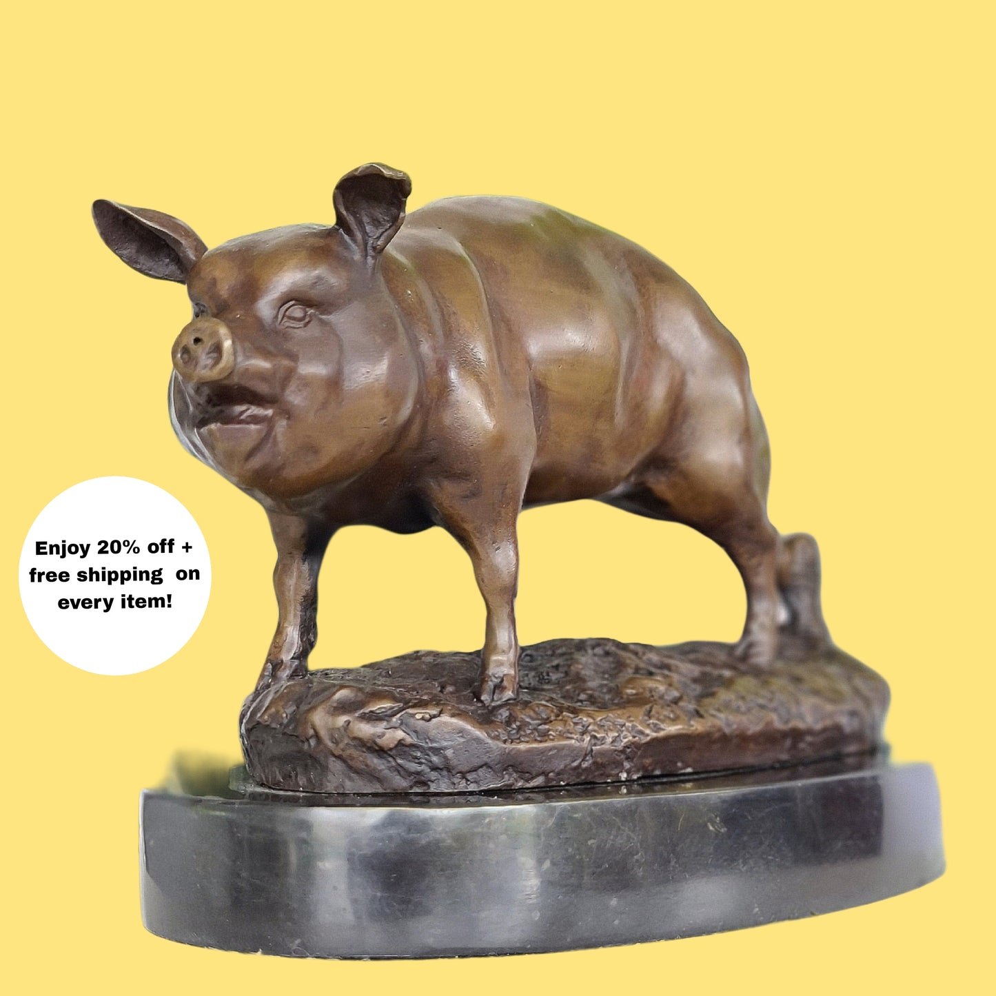 Early 20th Century French Bronze Pig Sculpture On Marble Base