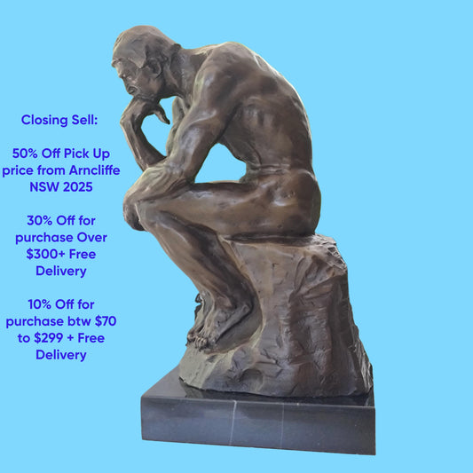 Elegant Bronze Marble Base Statue Rodin`s The Thinker Sculpture Art Figure.