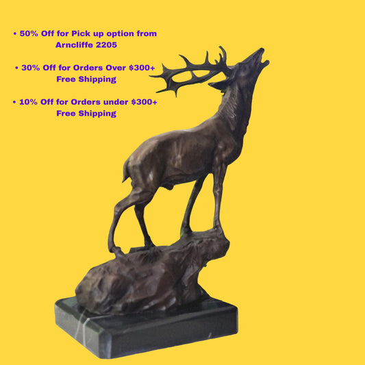 Art Elk Stag Buck Deer Hunter Bronze Marble Base Sculpture