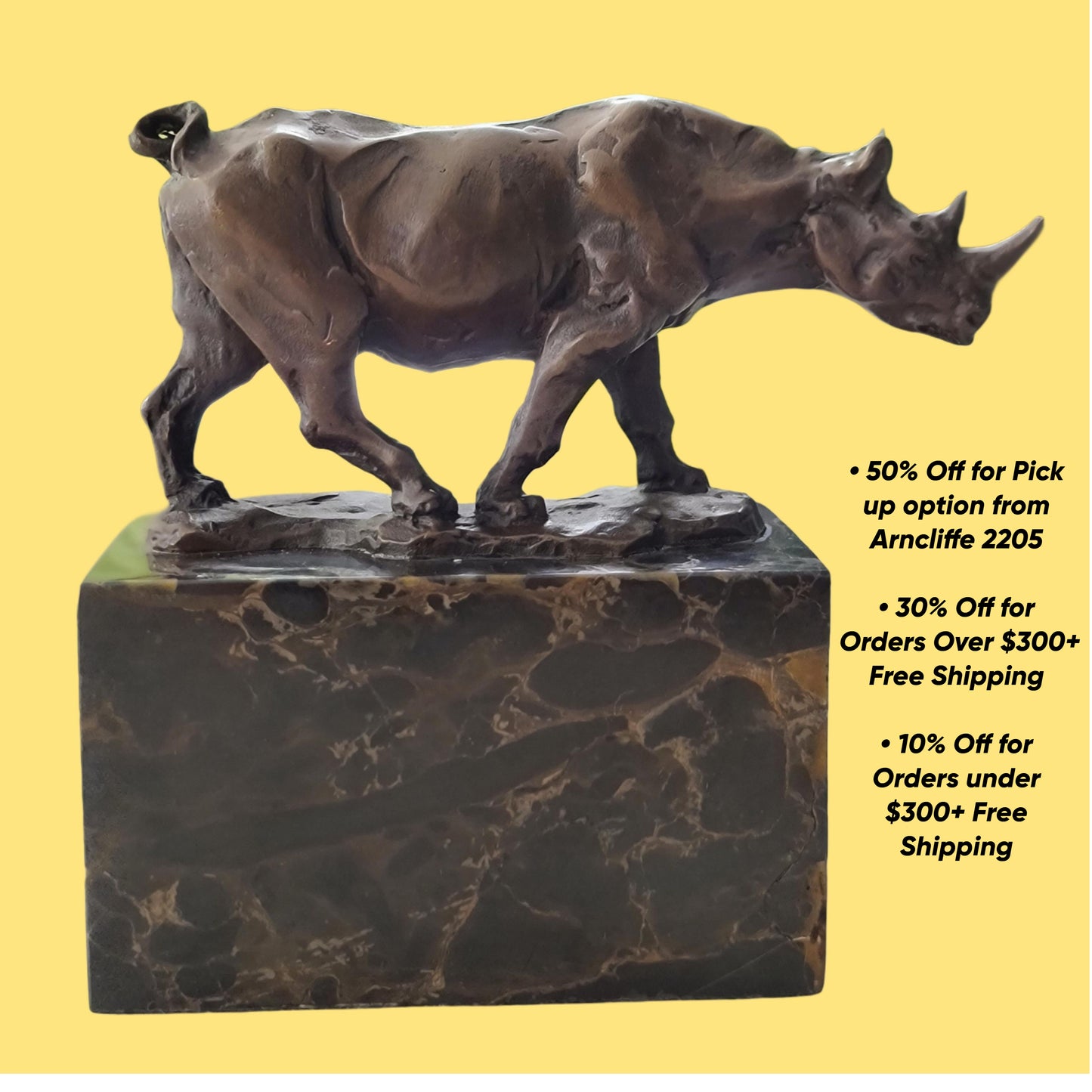 Rhinoceros Rhino Bronze Sculpture Art Deco Style Gift on Marble