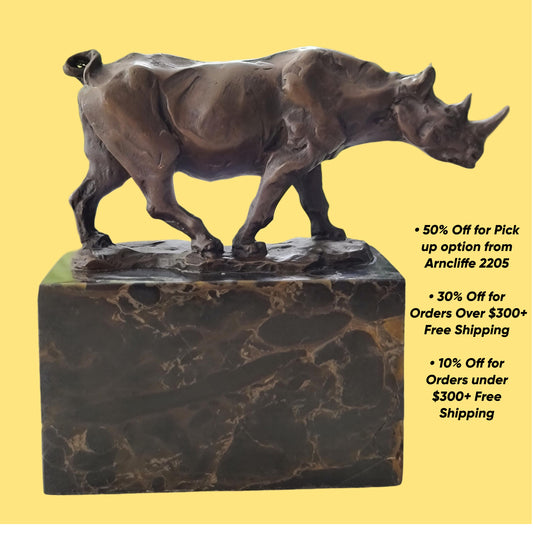 Rhinoceros Rhino Bronze Sculpture Art Deco Style Gift on Marble