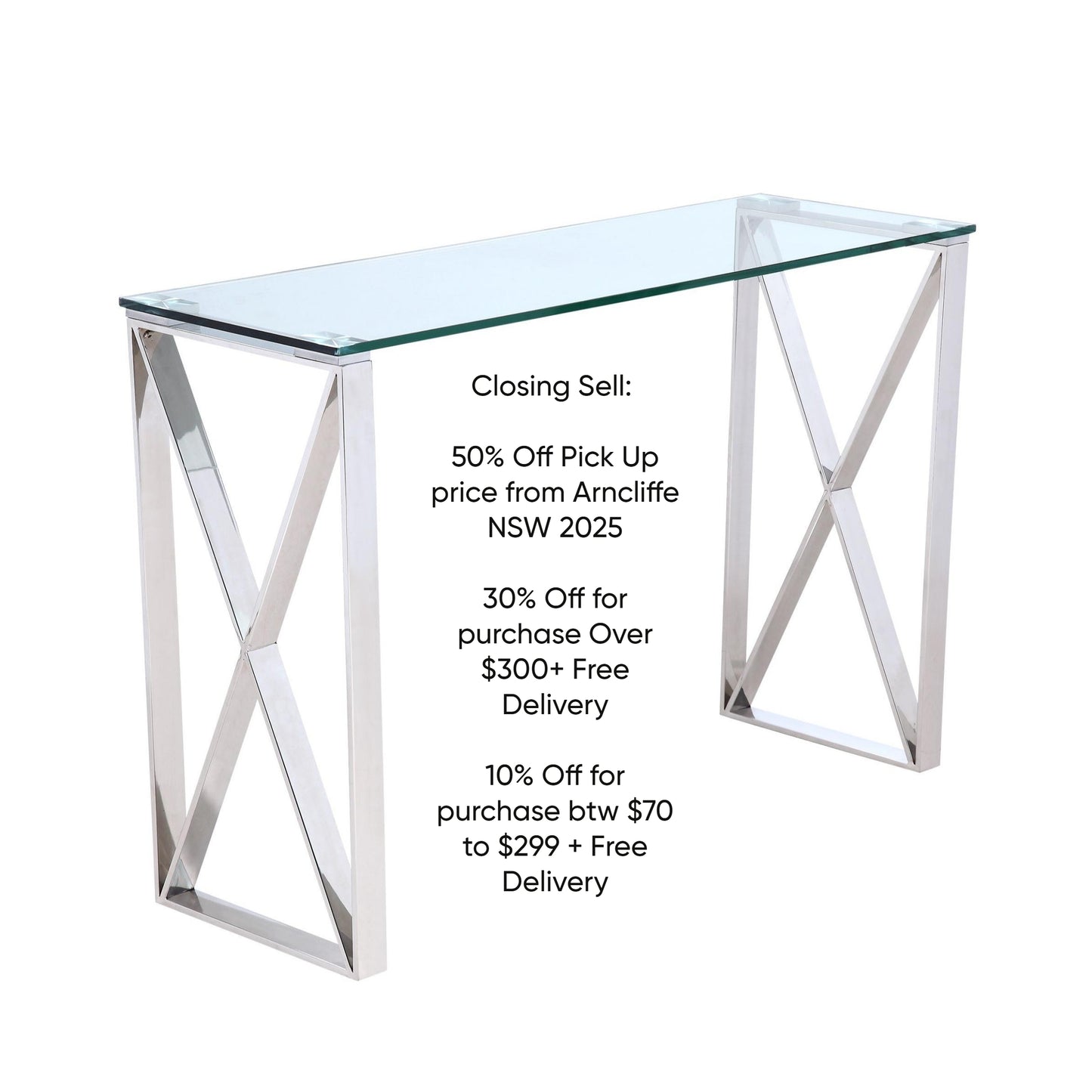 Tara Polished Stainless Steel Console with Clear Glass Top