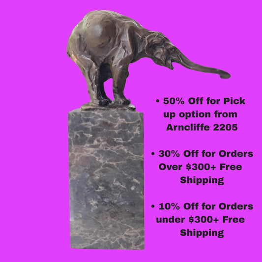 Elephant Figurine Bronze Sculpture: Art Dco Wildlife on Marble
