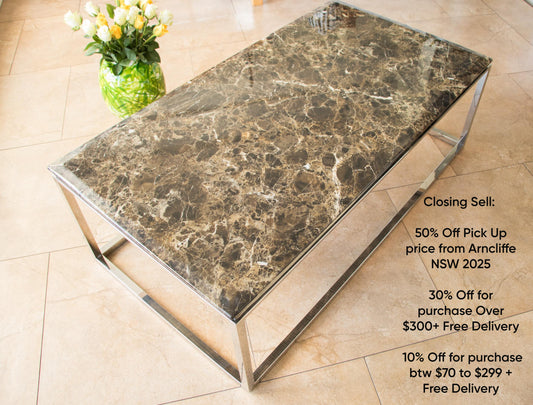Hemin Mirror Polished Stainless Steel Coffee Table with Brown Marble Top (Pick up only)
