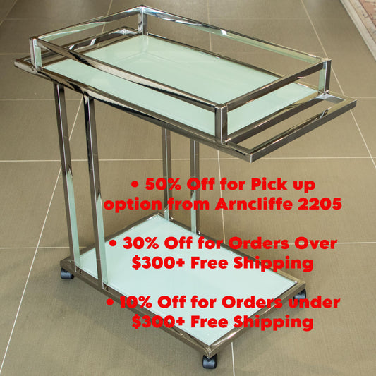 Aro Stainless Steel Drinking Trolley with White Tempered Glass (Pick up only)