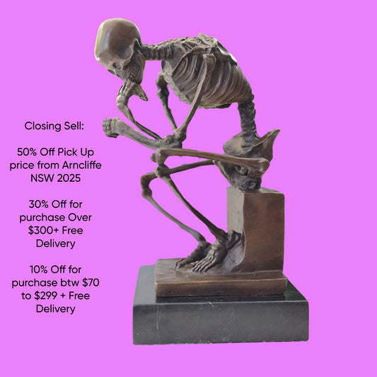 Bronze Statue Skull Skeleton thinker sculpture Art Deco