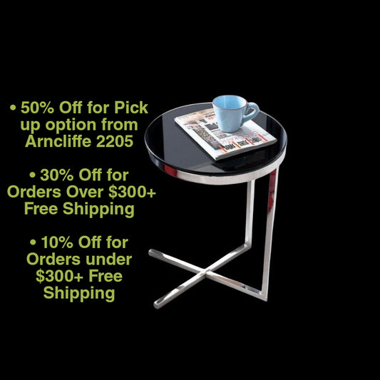 Zara Mirror Polished Stainless Steel Side Table with Black Tempered Glass