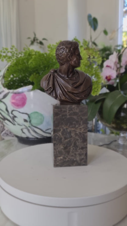 Bronze Sculpture Of  Caesar Augustus Bust On Marble Base
