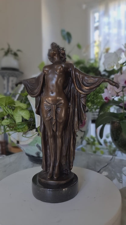 Solid Bronze Nude Open Arms Woman Statue Sculpture Art