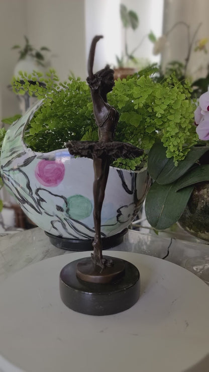 Ballerina Bronze Sculpture Of Dancing Woman On Marble Base