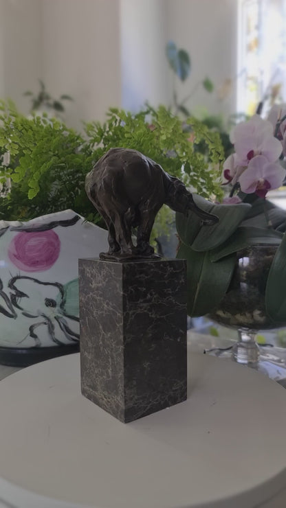 Elephant Figurine Bronze Sculpture: Art Dco Wildlife on Marble