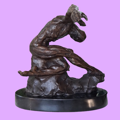  Bronze Sculpture Athletic Male Yoga Exercise on Marble Base