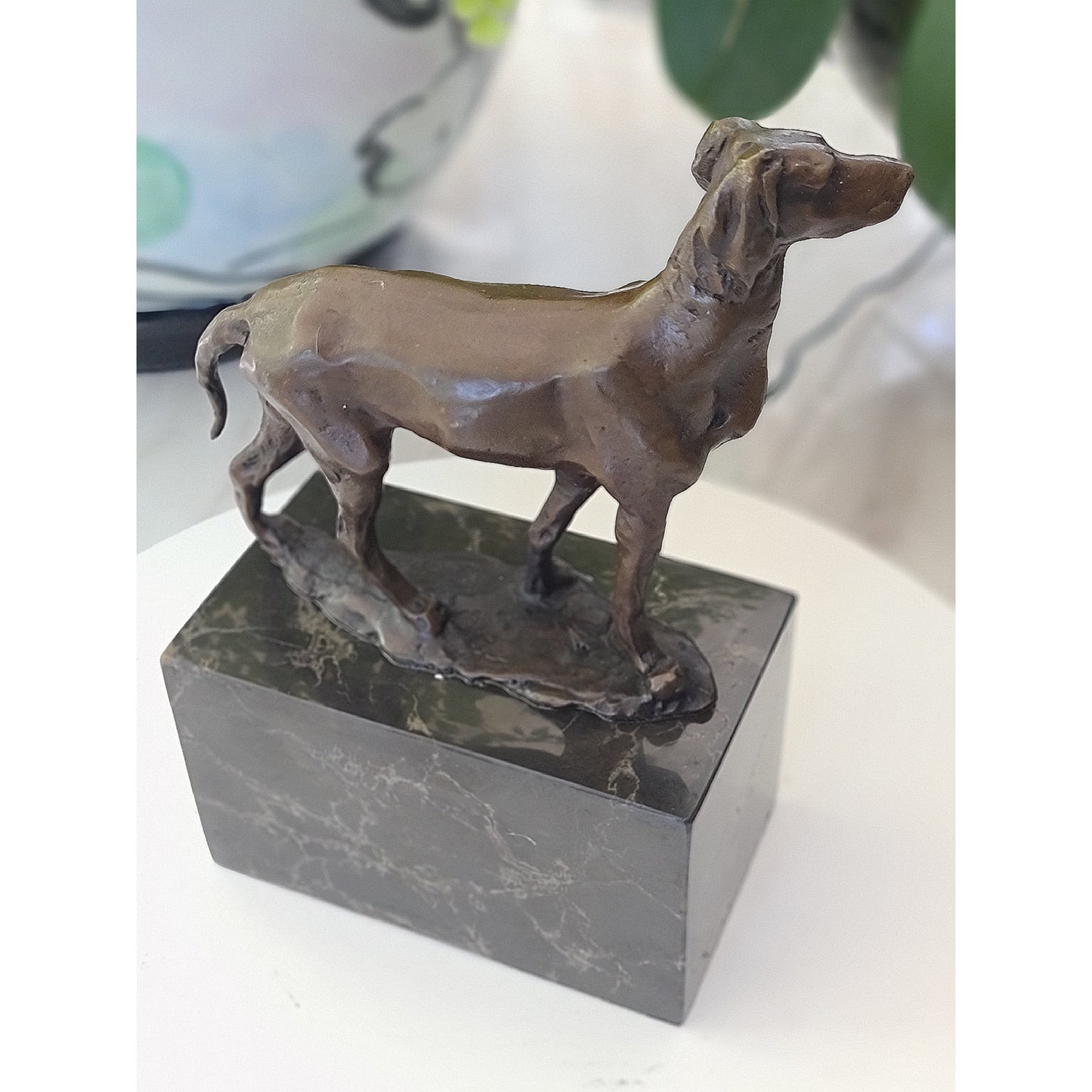 Bronze Hunting Dog / Hound Sculpture Marble Base