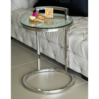 Azda Mirror Polished Stainless Steel Side Table Clear Glass Top