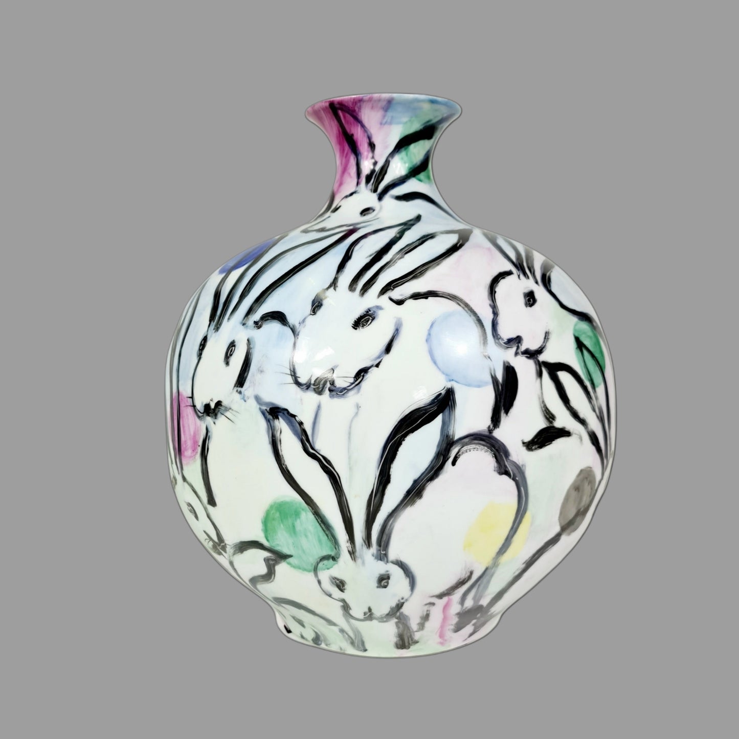 Large Hand Painted Vase Rabbits Grazing