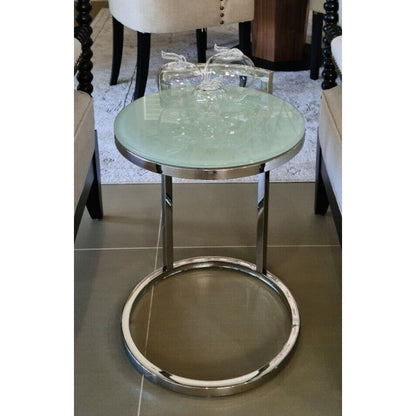 Azda Mirror Polished Stainless Steel Side Table with  Glass Top