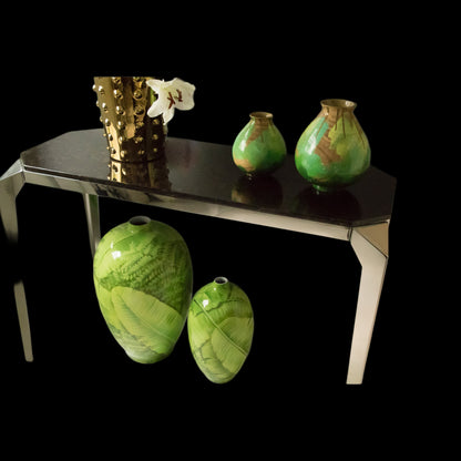 Handpaintned, Handmade Wooden Vase: Gold & Green