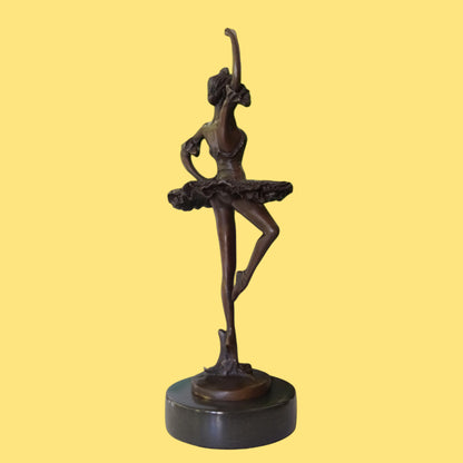 Ballerina Bronze Sculpture Of Dancing Woman On Marble Base