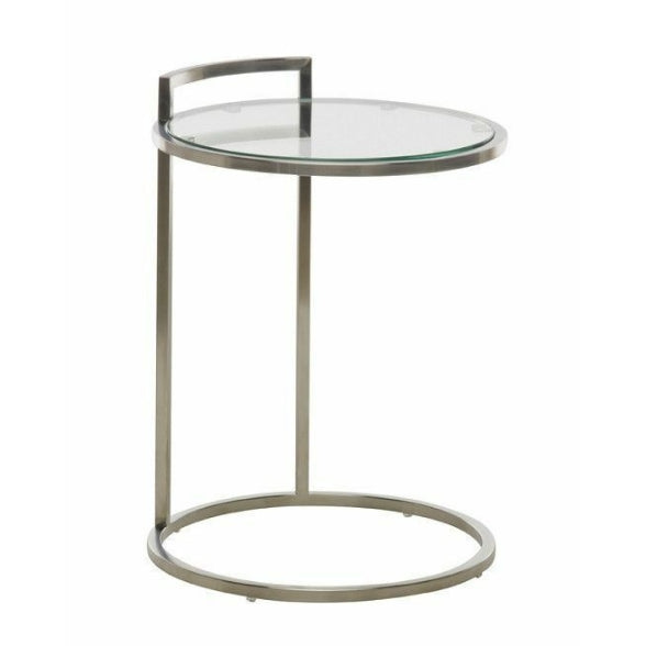 Azda Mirror Polished Stainless Steel Side Table Clear Glass Top