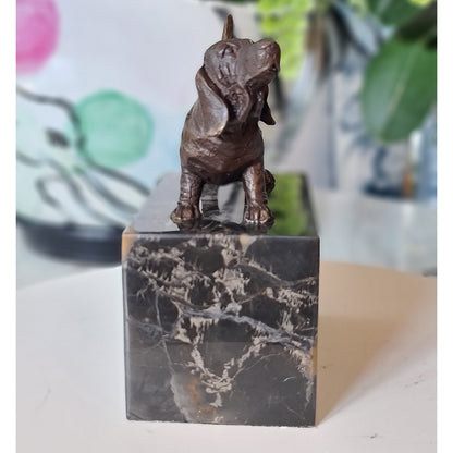 Duchshunt Dog Figurine Bronze Sculpture On Marble Base