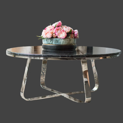 Belen Polished Stainless Steel Coffee Table with Black Marble Top (Pick up only)