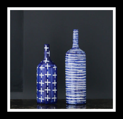 Blue And White Porcelain Bottle: Horizontal Lines