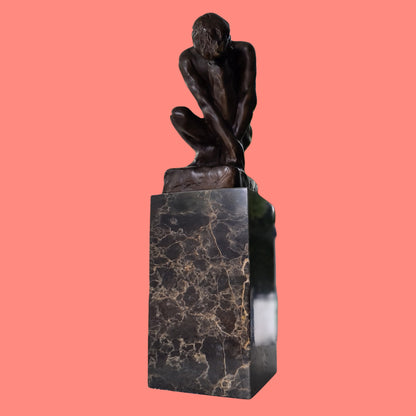 Nude  Male Seated Man, Style of Rodin On Marble Base