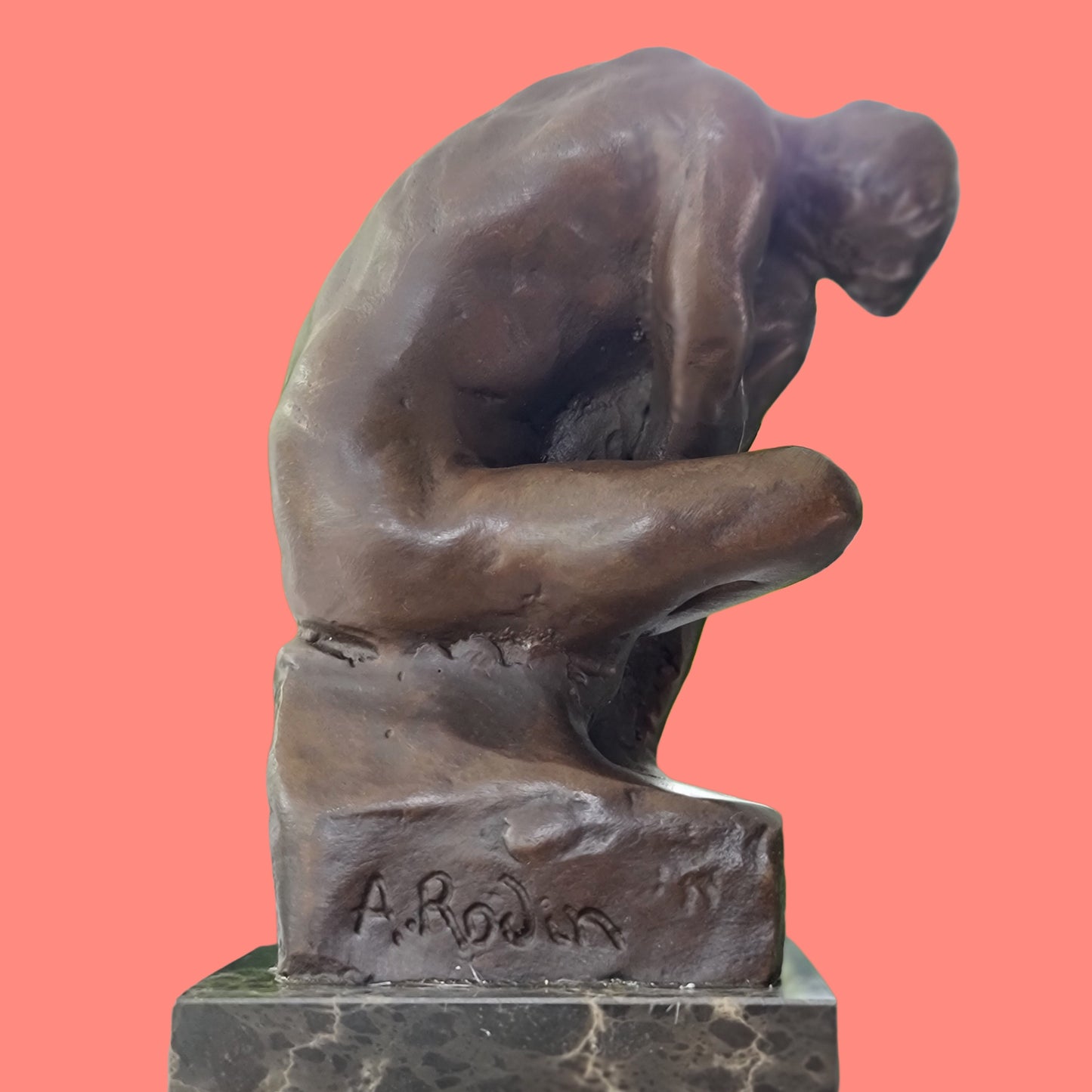 Nude  Male Seated Man, Style of Rodin On Marble Base