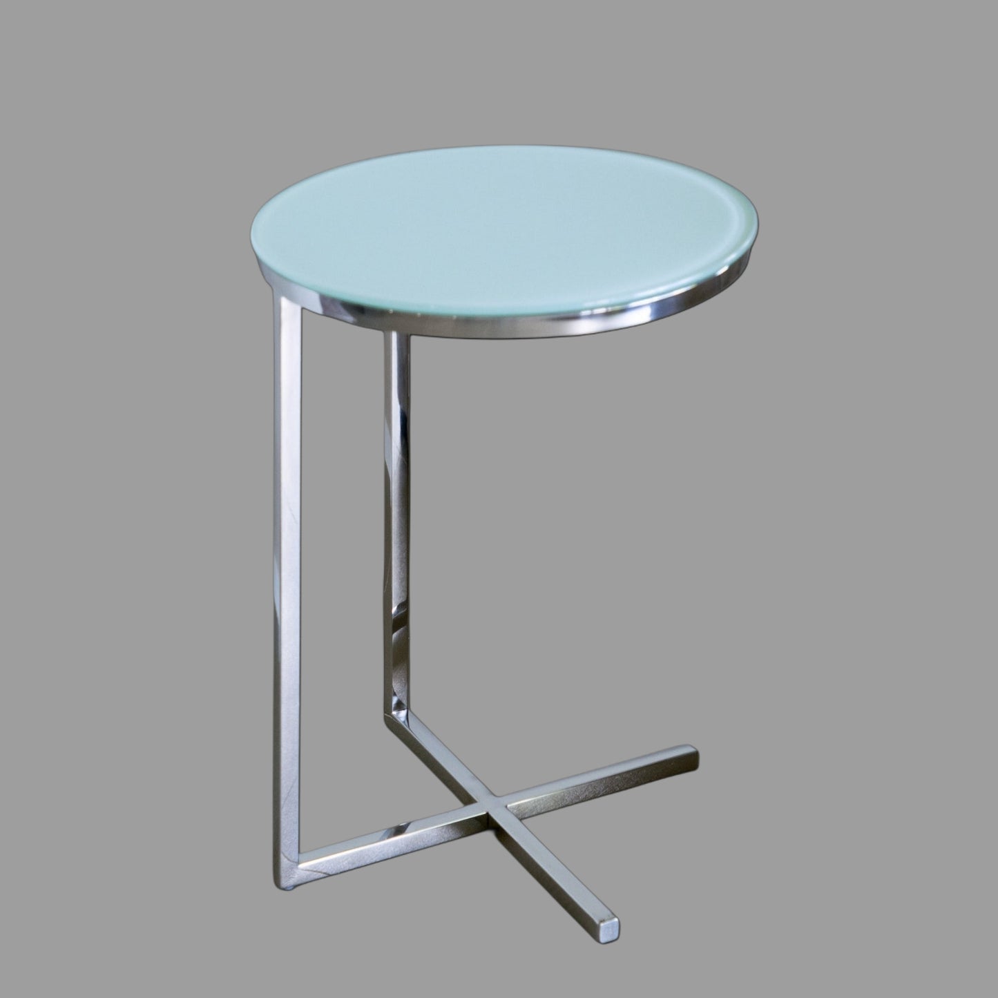 Zara Mirror Polished Stainless Steel Side Table with White Tempered Glass