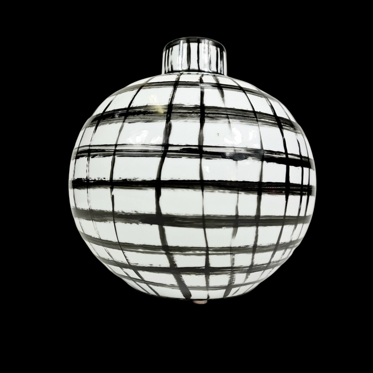 Large Hand painted Graphic Black and White Strips Vase