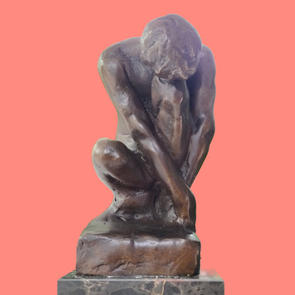 Nude  Male Seated Man, Style of Rodin On Marble Base