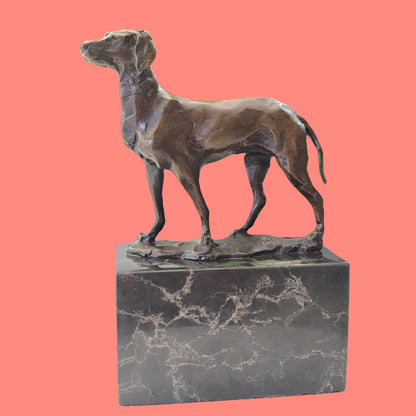 Bronze Hunting Dog / Hound Sculpture Marble Base