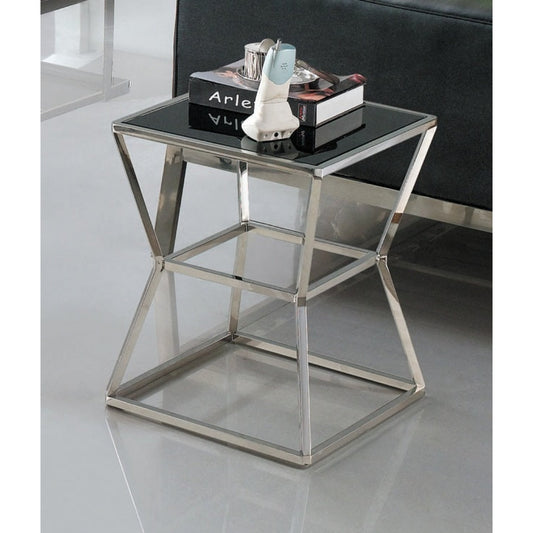 Soma Polished Stainless Steel Side Table with Black Tempered Glass