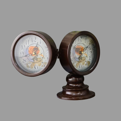 Brown Mantel 23.6 Cm Double Side Table Clock