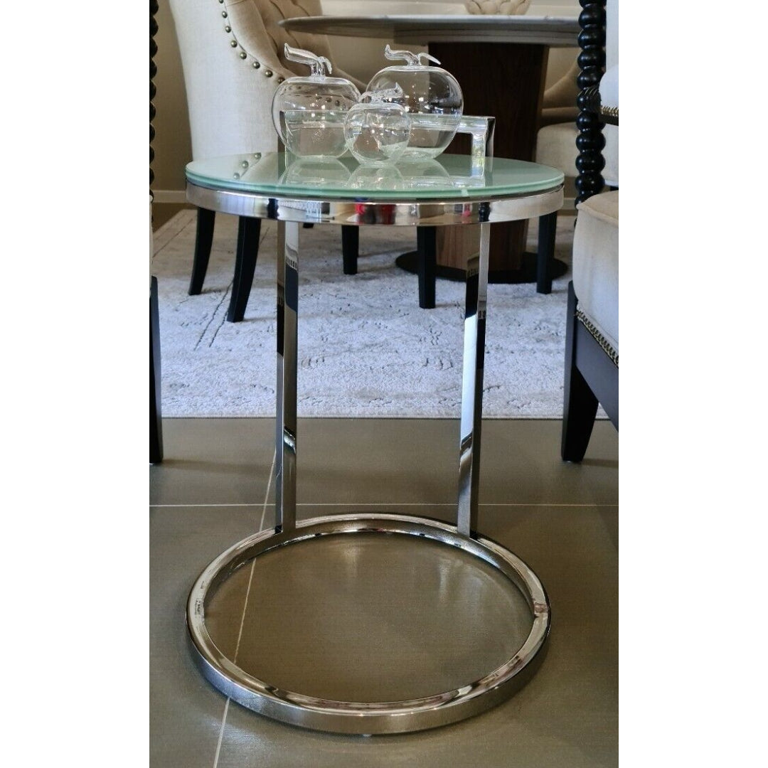 Azda Mirror Polished Stainless Steel Side Table with  Glass Top