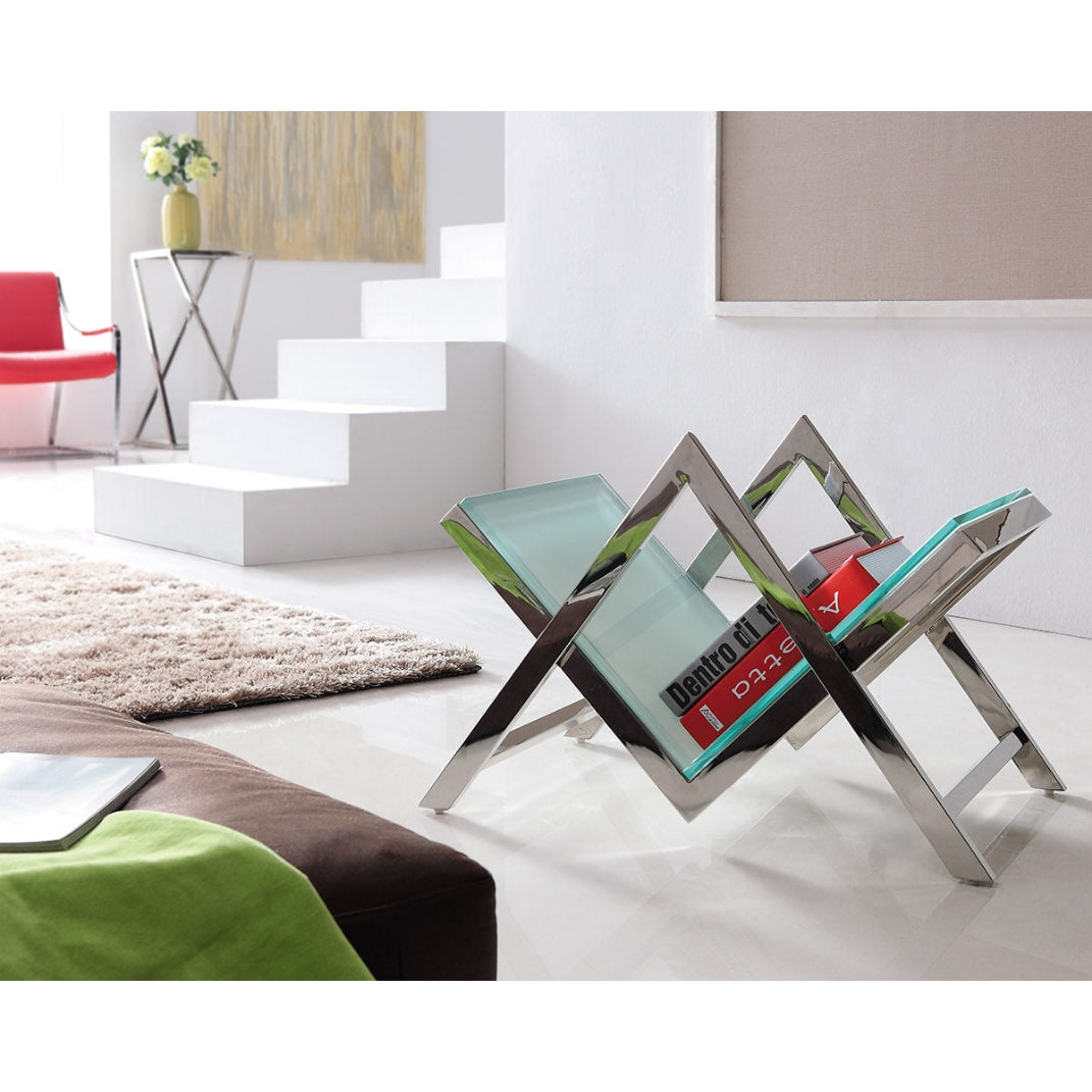 Ezo Polished Stainless Steel Book Stand with White Tempered Glass