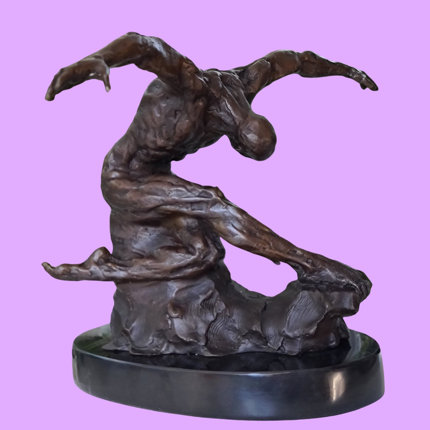  Bronze Sculpture Athletic Male Yoga Exercise on Marble Base
