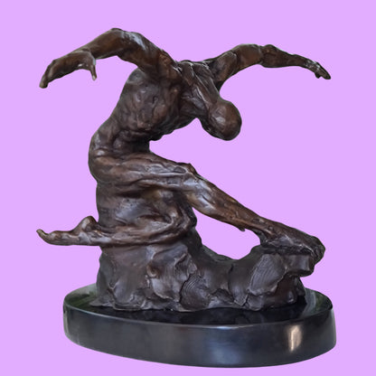  Bronze Sculpture Athletic Male Yoga Exercise on Marble Base