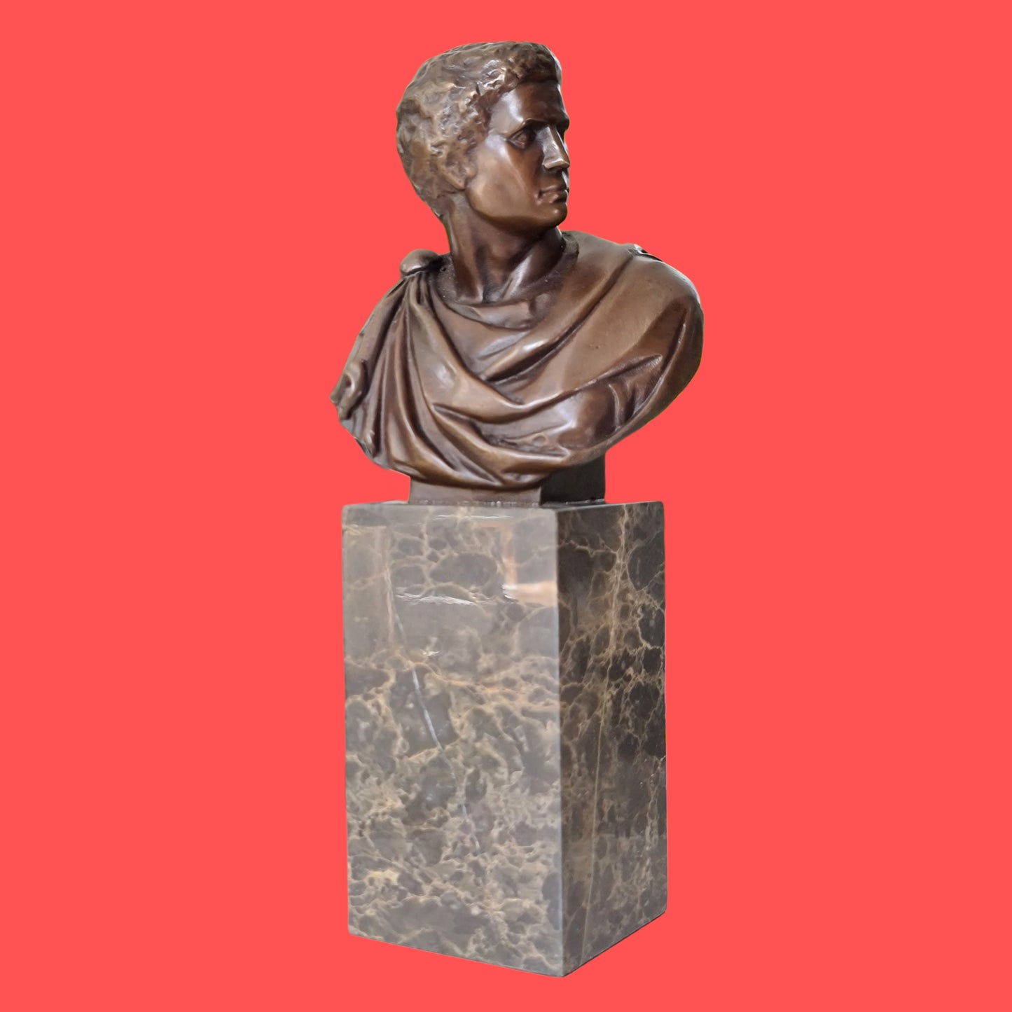 Bronze Sculpture Of  Caesar Augustus Bust On Marble Base