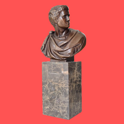 Bronze Sculpture Of  Caesar Augustus Bust On Marble Base