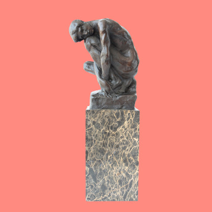 Nude  Male Seated Man, Style of Rodin On Marble Base