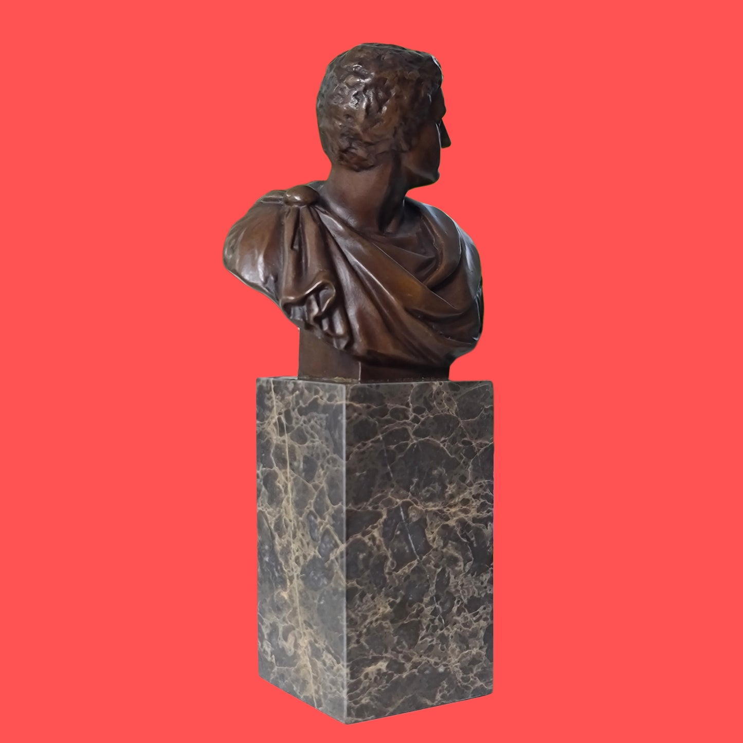 Bronze Sculpture Of  Caesar Augustus Bust On Marble Base