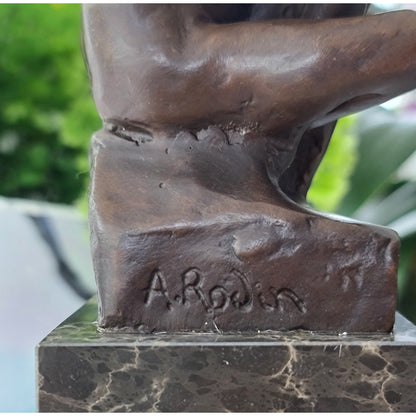 Nude  Male Seated Man, Style of Rodin On Marble Base