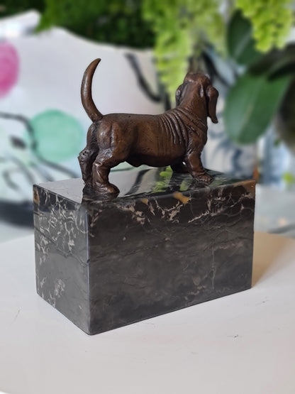 Duchshunt Dog Figurine Bronze Sculpture On Marble Base