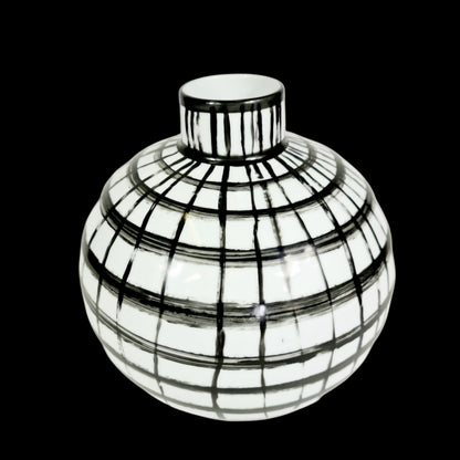 Large Hand painted Graphic Black and White Strips Vase