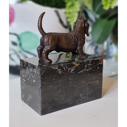 Duchshunt Dog Figurine Bronze Sculpture On Marble Base