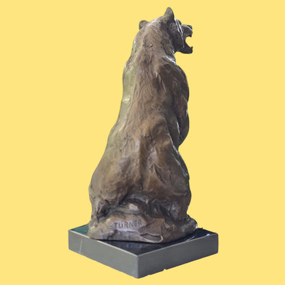 Bronze Sculpture Of Grizzly / Brown Bear On Solid Marble Base